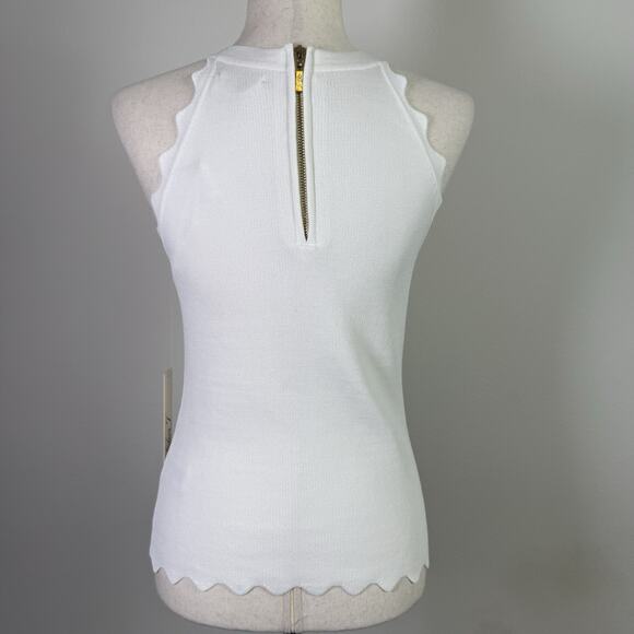 Eliza J White Tank Top Size Small White Wave Ruffle Hem *Flaws Formal Stretch - Picture 5 of 16